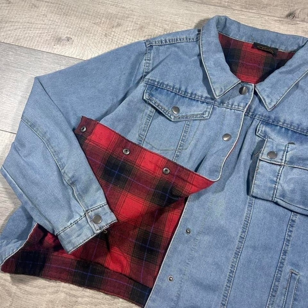 True vintage 80s flannel lined pearl snap button up jacket size measures XL-XXL
